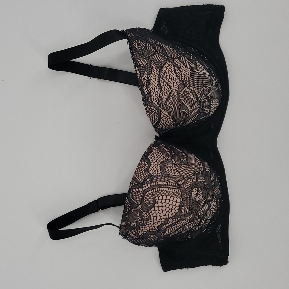 Curvy Sense Lace Bra Underwired Floral Black Nude Size 40D